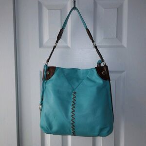 Brighton Shayla Africa Turquoise Leather Shoulder Handbag Purse
